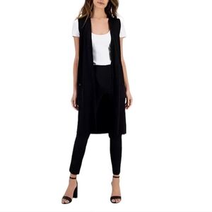 Womens TAHARI Long Duster Fringe Vest Open Front Size XS